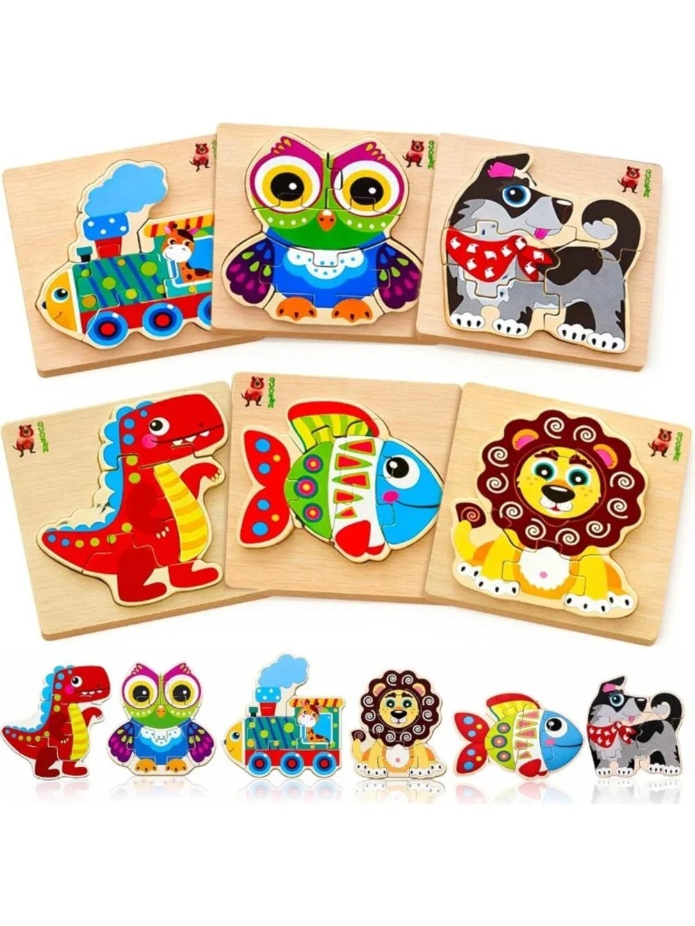 Chunky Wooden Animal Puzzles for Toddlers 1-4 | Montessori Educational Toys